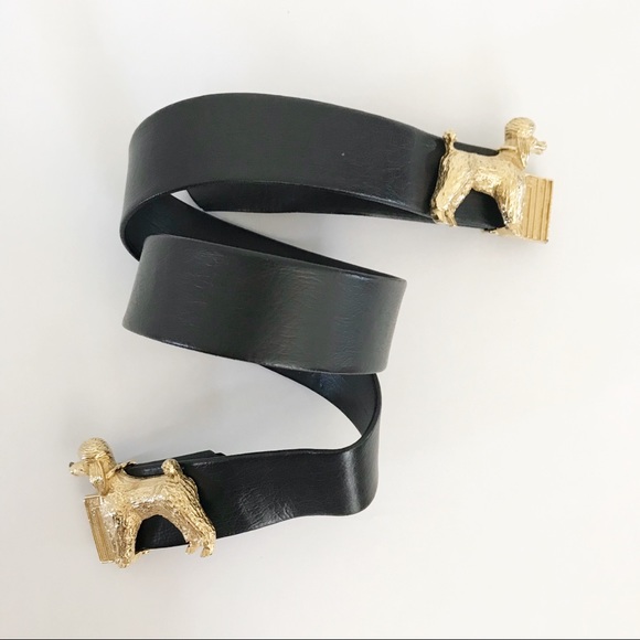 Mimi Di N Accessories - Vintage Mimi Di N Poodle Gold Buckle Leather Belt